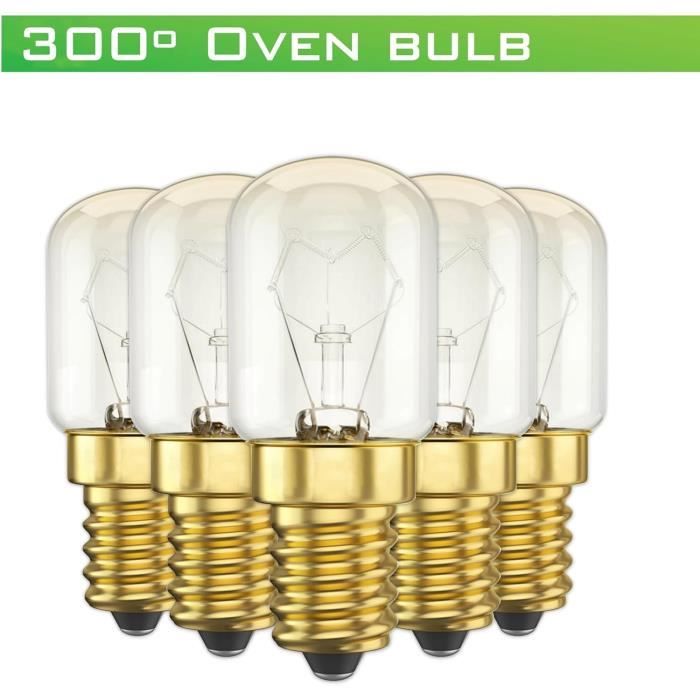Pack De 5 Ampoules Four 15W E14 - Résiste Jusqu'à 300°C - Pour Four, Frigo, Lampe De Sel - CLAR