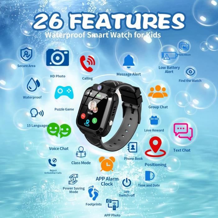Montre Connectée Enfant GPS Avec Appels, SOS, Chat Vocal Et Jeux - Étanche IP68, Écran Tactile, Pour Filles Et Garçons De 3 à 12 Ans - Cadeau Idéal