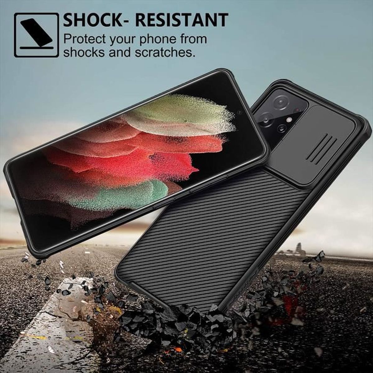 Rosyheart Ultra Mince Hybride PC Housse avec Lentille Coulissante Couverture-Noir Protection de la Caméra Étui Compatible avec Samsung S21 Ultra 5G Coque Compatible avec Samsung Galaxy S21 Ultra 5G