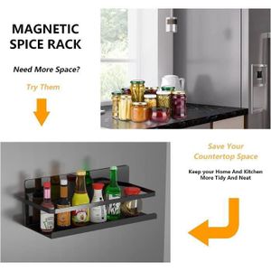 Etagere Magnetique Frigo, Étagère À Épices Magnétique En Métal Avec 2 Crochets Pour Rangement Et Organisation De Cuisine Noir 96682280