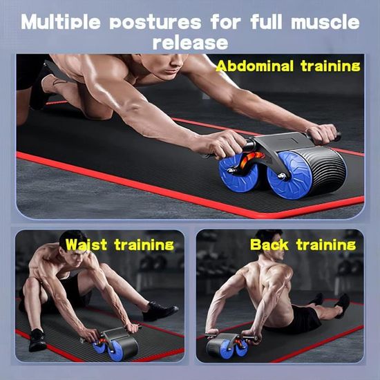 Ab Roller 3 Roues Puissant – Rouleau Abdominal Avec Tapis Genoux, Bandes Élastiques Résistance & Barres Push-up – Entraînement Complet Maison
