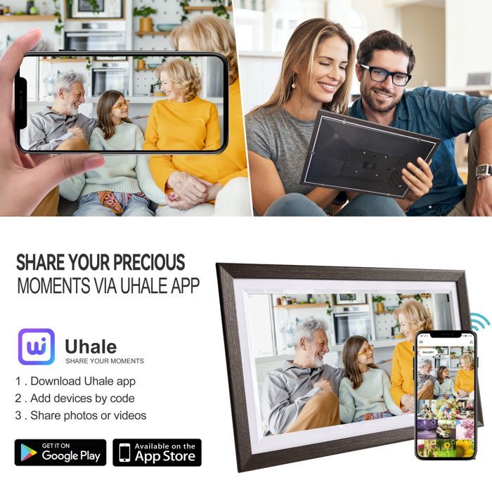 Cadre Photo Numérique WiFi 15,6 Pouces – Écran Tactile IPS 1920x1080, 64 Go, Rotation Auto – Partage Via Appli, Support Mural Et Bureau