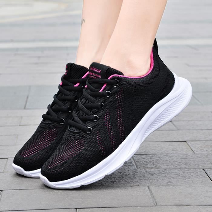 Basket Femme - Chaussures Sport Feminine Respirante - Noir - Lacets Noir -  Cdiscount Chaussures