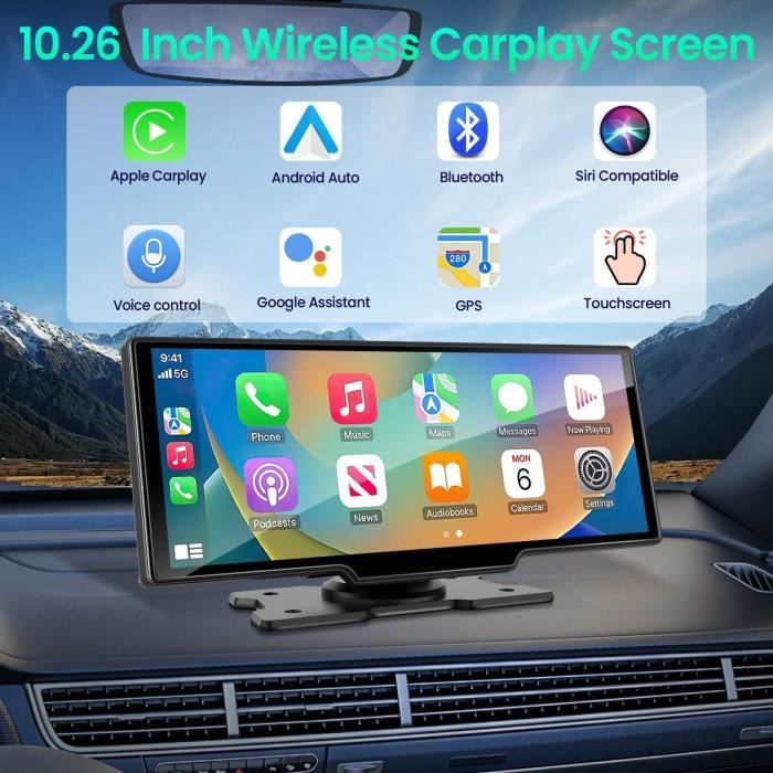 9,3 pouces 2K sans fil Apple CarPlay Android auto écran tactile voiture  radio po