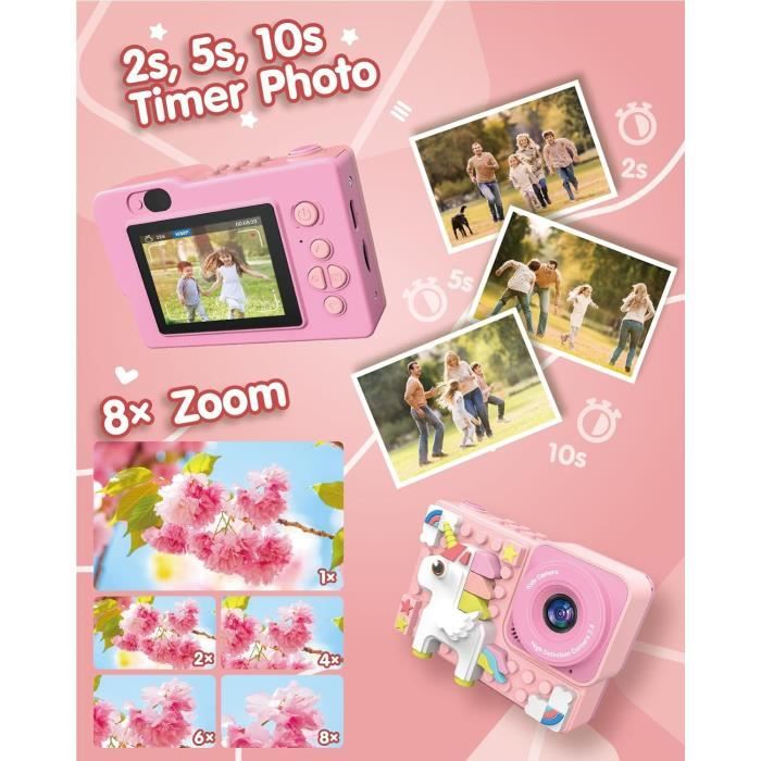 Appareil Photo Enfant Ulikey – Licorne – HD 1080P – Double Caméra – Carte 32 Go – Jeux Et Selfie – 3-12 Ans