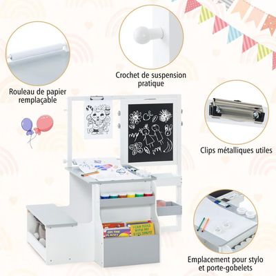Chevalet Tableau Blanc Pour Enfants Double-Face Blanc/Noir - Réglable 360° Avec Sac De Rangement Et Accessoires Complets