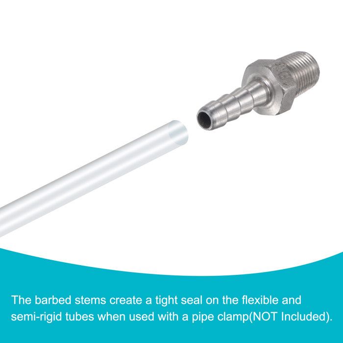 3PCS Raccord Cannelé Tuyau Tube Barbelé, 8mm Barb X G1" Mâle Adaptateur De Tuyau En Acier Inoxydable, Connecteur Avec Hexagonal Pour Carburant Air Eau Huile