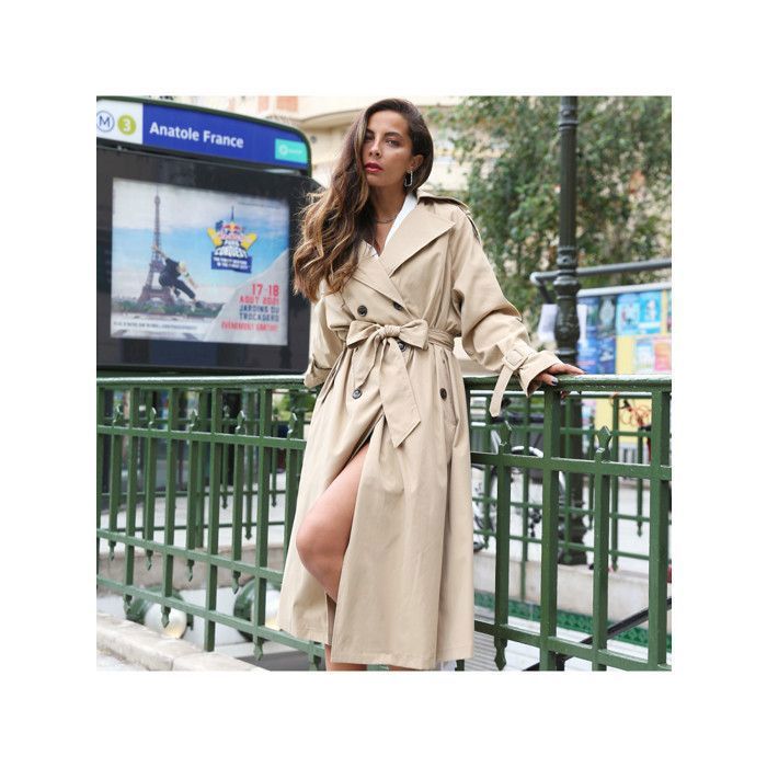 Trench Long Surdimensionné Femme - Double Boutonnage Avec Ceinture - Coupe-Vent Élégant