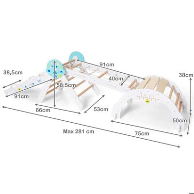 COSTWAY 8 en 1 Triangle d'escalade Enfant Pliable sur Thème Planètes avec Rampe & Filet, Arc d'escalade Montessori en Bois Hêtre avec 2 Voitures & Labyrinthe, Aire de Jeux Intérieur pour 1