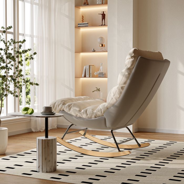 MEXUS Chaise à Bascule, Coussin en Laine à Dossier Haut, Chaise Longue Moelleuse et Chaise d'allaitement, Convient au Salon, à la Chambre, à la Chambre de bébé et à la Salle de MEXUS Chaise à Bascule, Coussin en Laine à Dossier Haut, Chaise Longue Moelleuse et Chaise d'allaitement, Convient au Salon, à la Chambre, à la Chambre de bébé et à la Salle de