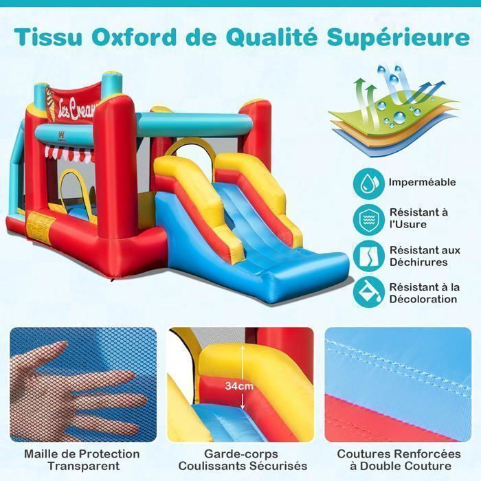 Château Gonflable pour Enfants +3 Ans avec 2 Toboggans, Piscine et Zone de Saut 330x265x185 cm Multicolore