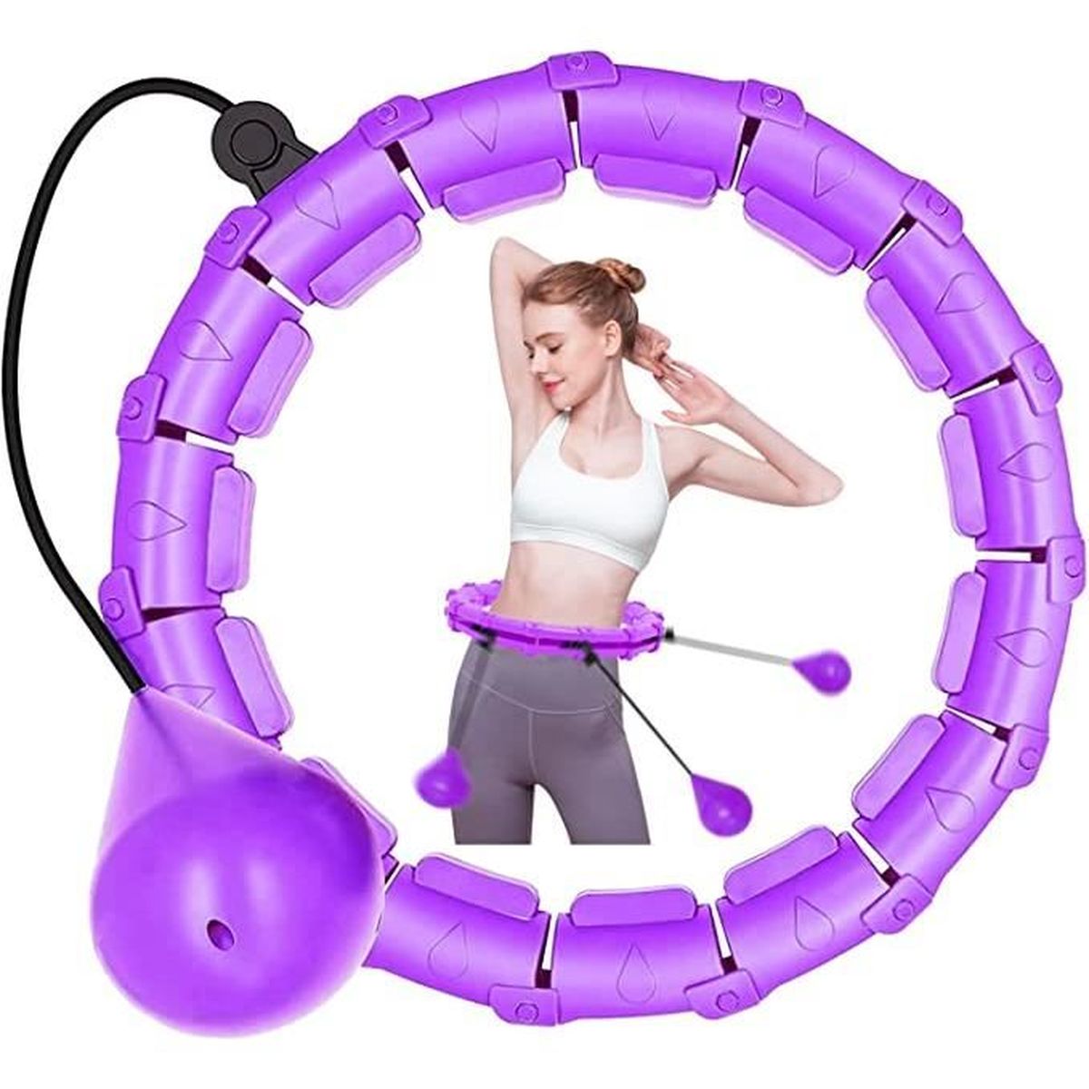 Hula Hoop Fitness Démontable 8 Sections - Avec Mousse De Protection, Ruban à Mesurer Et Serviette - Pour Perte De Poids Et Tonification à Domicile - 7