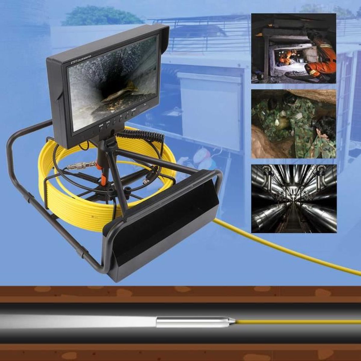 LIG Caméra d'inspection de canalisation 1080P 9in True Color LCD Pipe