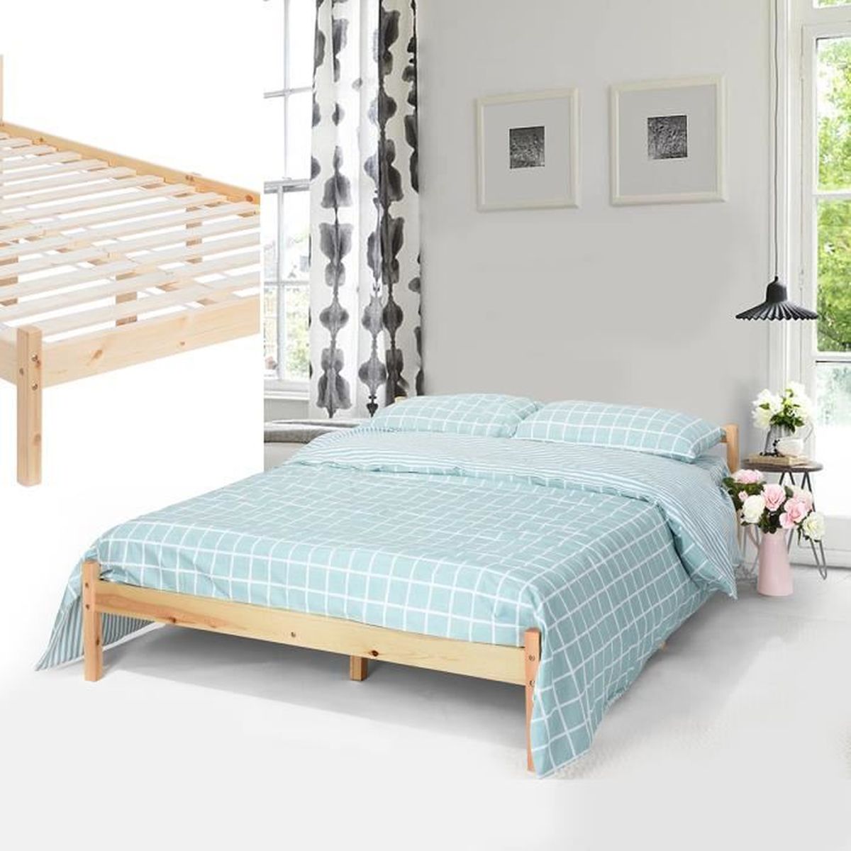 Structure De Lit Adulte En Bois 140 X 190 Cm Avec Sommier