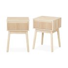 SWEEEK Lot de 2 tables de chevet avec un tiroir. Panneaux stratifiés couleur naturelle. Pied en bois de sapin. L 39 x 39 x H 55.4cm