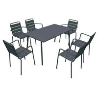 Ensemble table de jardin et 6 fauteuils - Acier - 