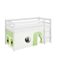 Lit surélevé ludique JELLE 90 x 190 cm Dragons vert - avec rideaux - LILOKIDS - blanc laqué - Disney accessoires pour lit mezzanine 