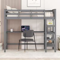 Lit mezzanine en bois 90x200cm avec bureau et étagère de rangement - MODERNLUXE - Gris