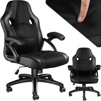 TECTAKE Chaise de Bureau Design Gamer BENNY - Confortable - Hauteur Réglable - Inclinable - Pivotante - Noir