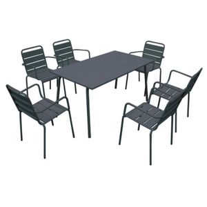 Ensemble table et chaise de jardin Ensemble table de jardin et 6 fauteuils - Acier - 