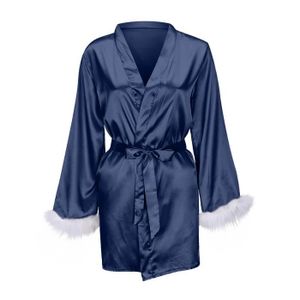 PYJAMA Sasaquoy Satin Soie Pyjamas Femmes Chemise de Nuit Lingerie Robes Sous-Vêtements Vêtements Plume Bleu