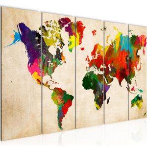 TABLEAU - TOILE Runa art Tableau Décoration Murale Carte du Monde 200x80 cm - 5 Panneaux Deco Toile Prêt à Accrocher 105155a