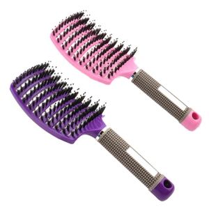 BROSSE - PEIGNE 2 Pcs Brosse à poil de sanglier-Accessoires coiffure Meilleure pour démêlage de cheveux épais et démêlant-Rose et violet