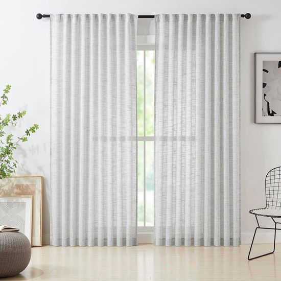 KOUFALL Lot De 2 Panneaux Rideaux Semi-Transparents Lin Rouille - 132 X 243 Cm Bohème