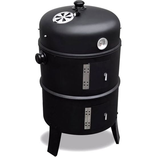 Barbecue Fumeur Jiubiaz Au Charbon - 105x63x117cm - Avec Thermomètre Et Roulettes