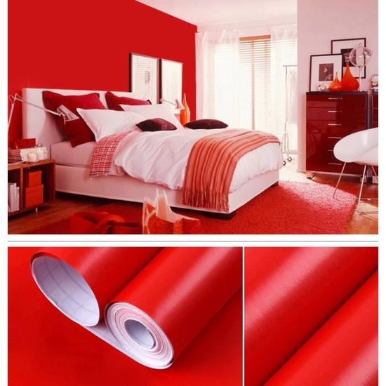 2pcs Papier Peint Auto Adhesif 45cmx10m Rouge Stickers Autocollant