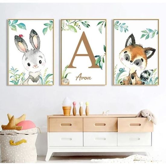 Affiche Prenom Bebe Rose Fleur Cygne Poster Personnalisé Enfant Cadeau Toile Decoration Murale