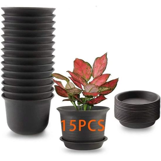 15cm pots de plantes avec soucoupe, pots de jardinière en plastique, pot de jardin de pépinière avec trou de drainage et plat