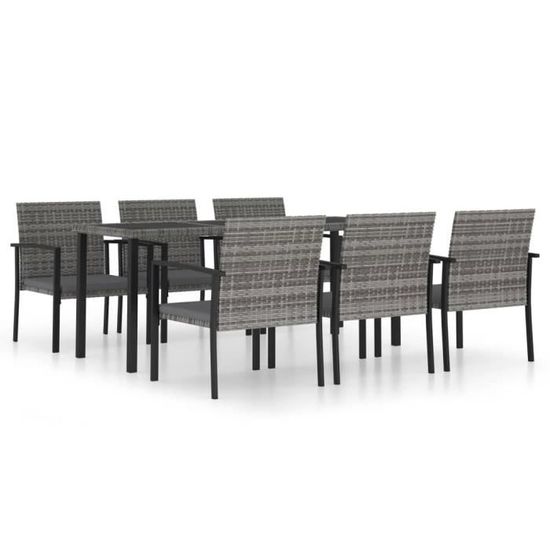 Qualité luxe© | Mobilier à dîner de jardin & Ensemble de 1 table avec 6 chaises & Résine tressée Gris |687779