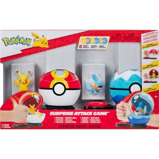 Pokémon Surprise Attack Poké Ball Battle Game, Pikachu Quick Ball vs Bulbasaur Poké Ball Figures