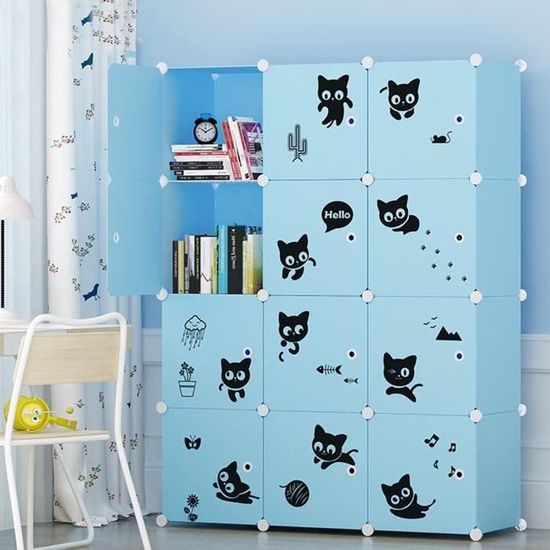 Armoire Etagère Plastique Enfants 12 Cubes Bleu, Armoires Meubles de