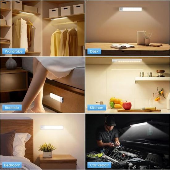 Lampe LED De Placard Sans Fil HighLuc - Détecteur Mouvement, Rechargeable USB-C, 3 Couleurs