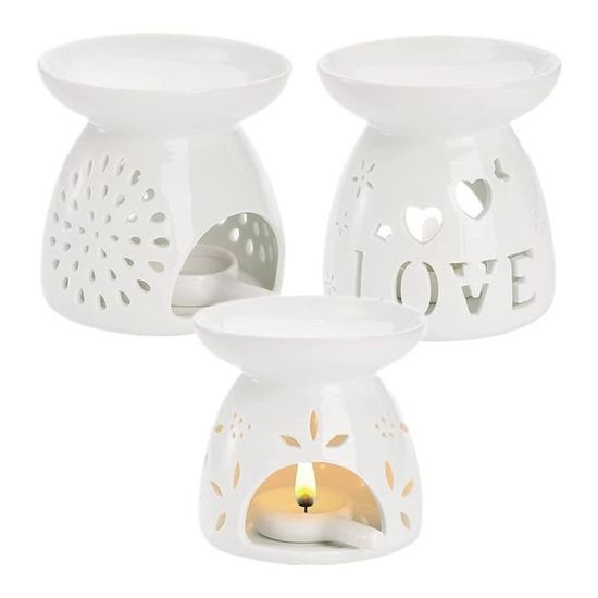 Bougeoir En Céramique Avec Cuillère - Brûleur à Cire Pour Bougies Et Huiles Essentielles - Design Tulipe (12.7x9.4x8.6cm) - 3