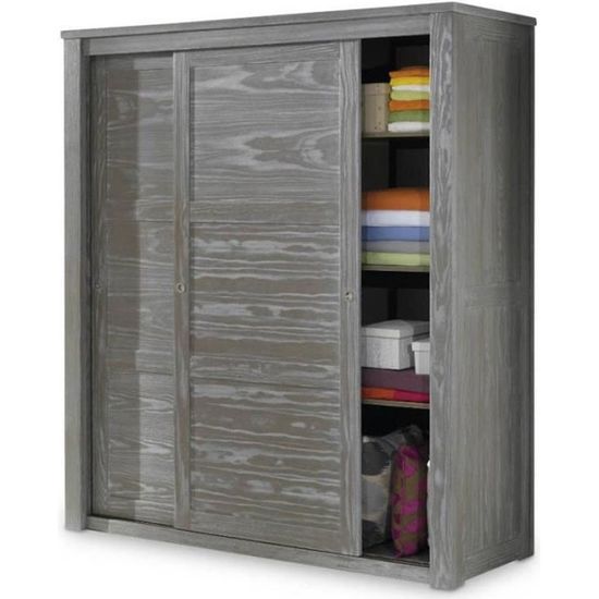 Armoire 2 Portes Coulissantes Bois Massif Gris Gabriel L 180 X L 64 X H 202 Achat Vente Armoire De Chambre Armoire 2 Portes Coulissantes Cdiscount