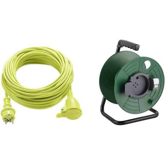 Masterplug Rallonge 15m 4 Prises - Enrouleur Professionnel Câble Vert IP44