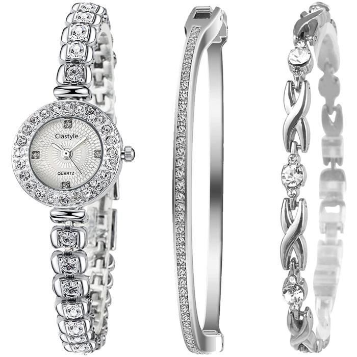 Montre Bracelet Femme Argent Strass Montres Dame Petit Élégant