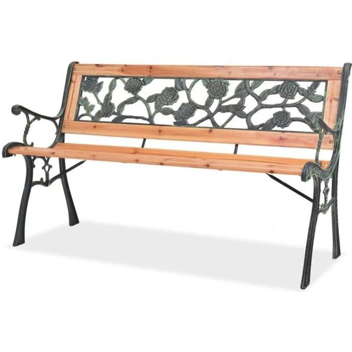 LIY© Banc de jardin 122 cm Bois, fer forgé et dossier en PVC