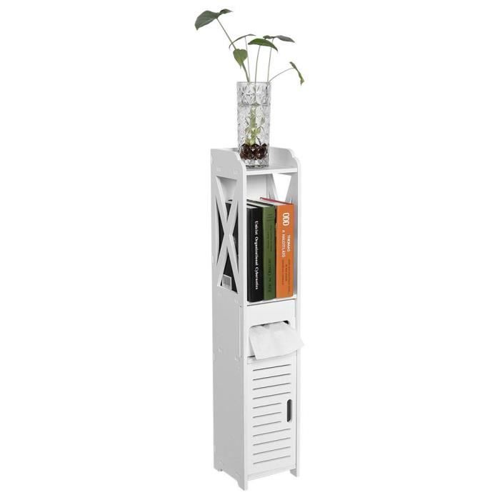 80*15.5*15.5CM Armoire Étagère de Rangement en Bois Pour Salle de Bains Meuble de Toilette Grille de Stockage - Blanc
