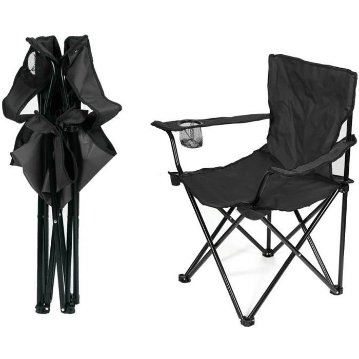 Fauteuil de camping 2pcs NOIR Chaise Pliante de pêche @ BonAchat