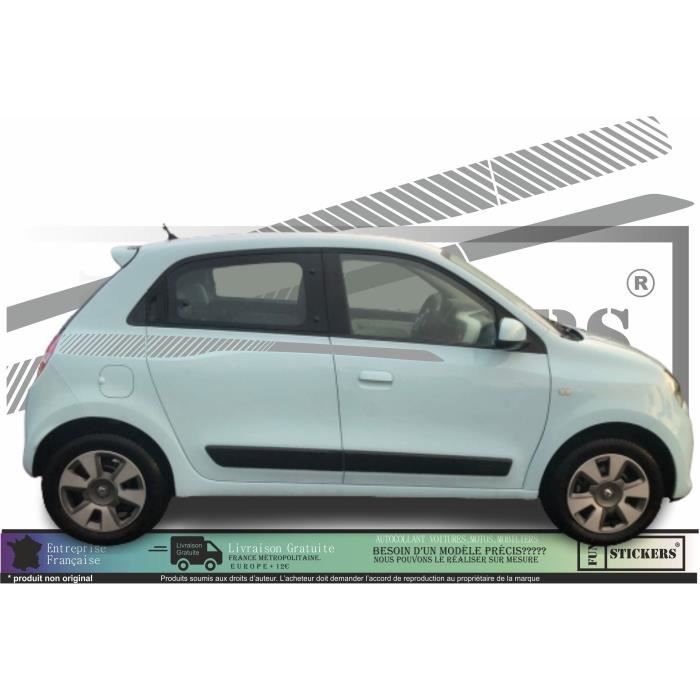 Renault Twingo 3 Bandes latérales décoratives - GRIS ALU - Kit Complet - Tuning Sticker Autocollant Graphic Decals