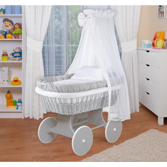 WALDIN Landau-berceau bébé complet - blanc, Cadre - roues peintes en gris