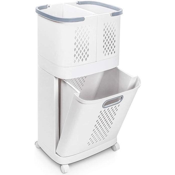 Yorbay Panier à linge sur Roulettes, Trieuse à linge à 2 étages, 3 Paniers de Rangement, Bac à linge, Chariot à linge, Bac à linge p