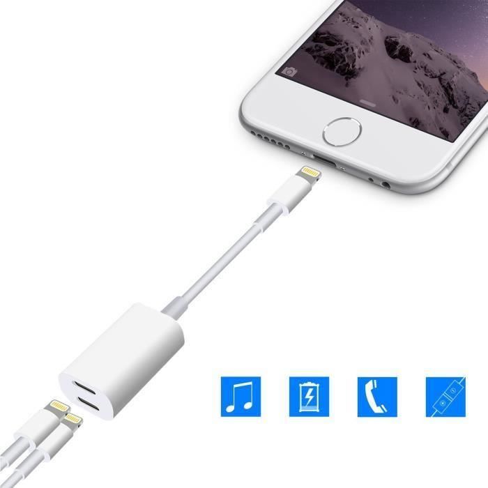 2en1 Adaptateur Lightning compatible IPhone 7-8-X, Double Rayon Casque Audio & ChargeAdaptateur,