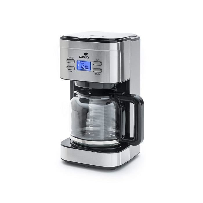 Senya cafetiere electrique programmable Inox Family Coffee, verseuse en verre, cafetiere filtre 12 tasses en Acier Inoxydable 1,5L,