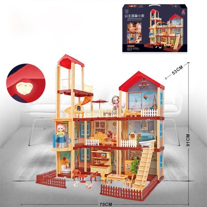 Maison de 2 Poupées Villa 91cm 3 Etages 7 Chambres Ascenseur 4 Lampe - Jeu Enfants Jouets Imitation Sonore Lumière Cadeau NOEL