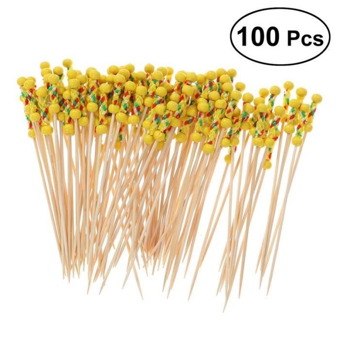 Fourchettes,Pics alimentaires, apéritif fruits, apéritif, bâtonnets cure dents en bois jetable, fournitures de fête, - Type YELLOW